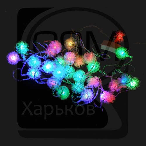 Гирлянда домашняя, 28 светодиодов в «снежинках», 2 см, многоцветная RGB, білий провод