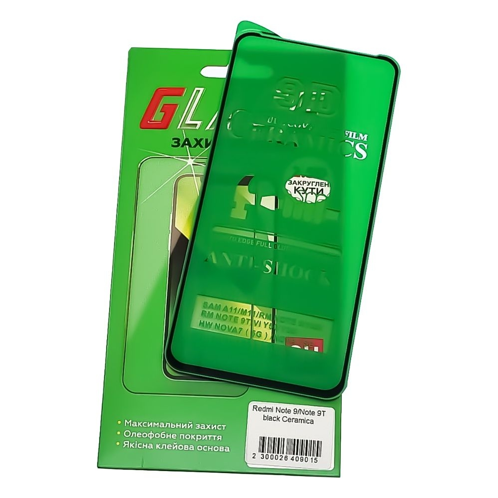 Защитная пленка Xiaomi Redmi Note 9, Redmi Note 9T, M2003J15SC, M2003J15SG, M2003J15SS, Full Glue (клей по всей площади стекла), Ceramics, черная
