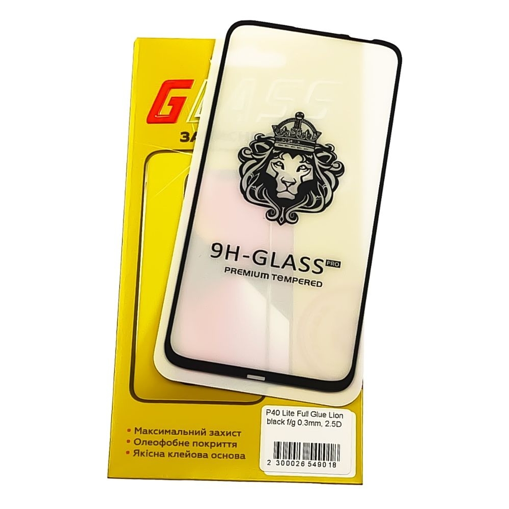 Захисне скло Huawei P40 Lite, чорне, Lion, 0.3 мм, 2.5D, iNobi, Full Glue, клей на усій поверхні, сумісне з чохлом | Закаленное защитное стекло