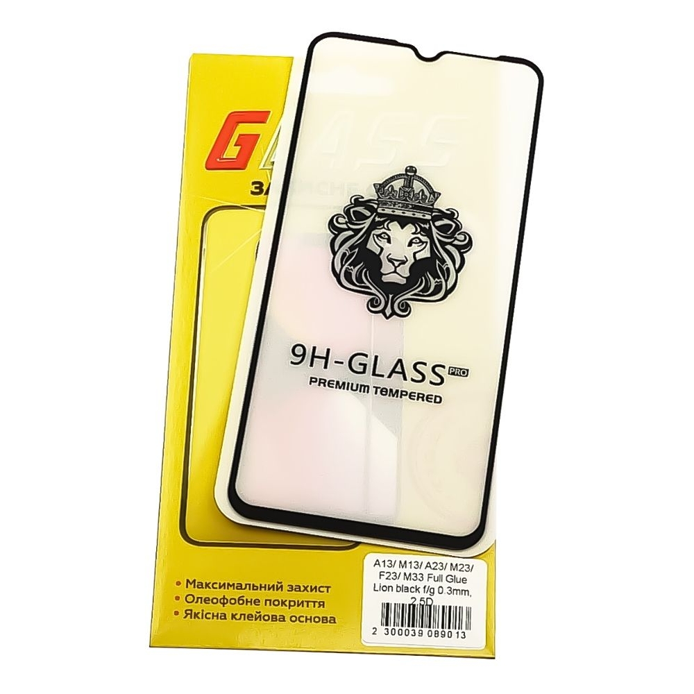 Захисне скло Samsung SM-A135 Galaxy A13, SM-A235 Galaxy A23, SM-M236 Galaxy M23, SM-E236 Galaxy F23, SM-M336 Galaxy M33, iNobi, Full Glue, клей на усій поверхні, чорне, Lion, 0.3 мм, 2.5D, сумісне з чохлом | Закаленное защитное стекло