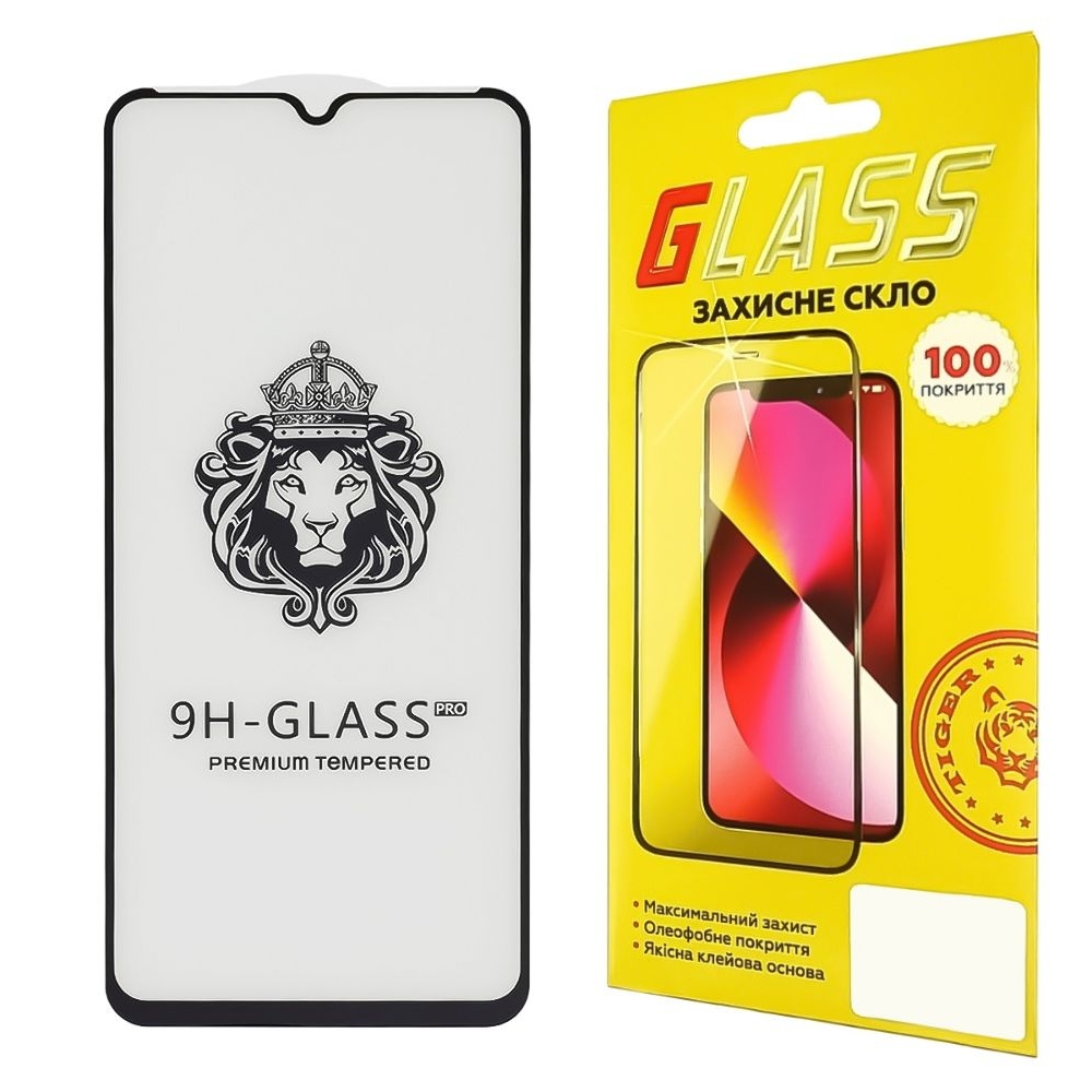 Захисне скло Xiaomi Redmi 10C, Redmi 10 Power, iNobi, Full Glue, клей на усій поверхні, чорне, Lion, 0.3 мм, 2.5D, сумісне з чохлом | Закаленное защитное стекло