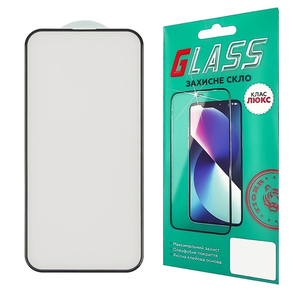 Захисне скло Apple iPhone 14 Pro Max, iPhone 15 Plus, чорне, Люкс, 0.3 мм, 4D, сумісне з чохлом | Закаленное защитное стекло