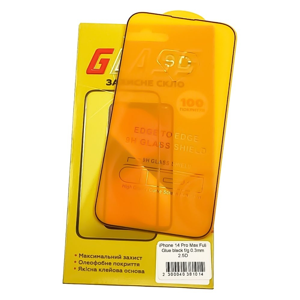 Захисне скло Apple iPhone 14 Pro Max, iPhone 15 Plus, чорне, 0.3 мм, 2.5D, iNobi, Full Glue, клей на усій поверхні, сумісне з чохлом | Закаленное защитное стекло