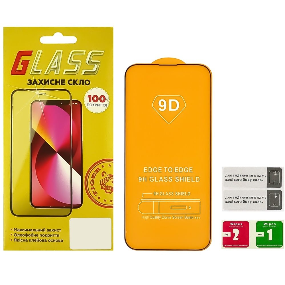 Захисне скло Apple iPhone 14 Pro Max, iPhone 15 Plus, чорне, 0.3 мм, 2.5D, iNobi, Full Glue, клей на усій поверхні, сумісне з чохлом | Закаленное защитное стекло