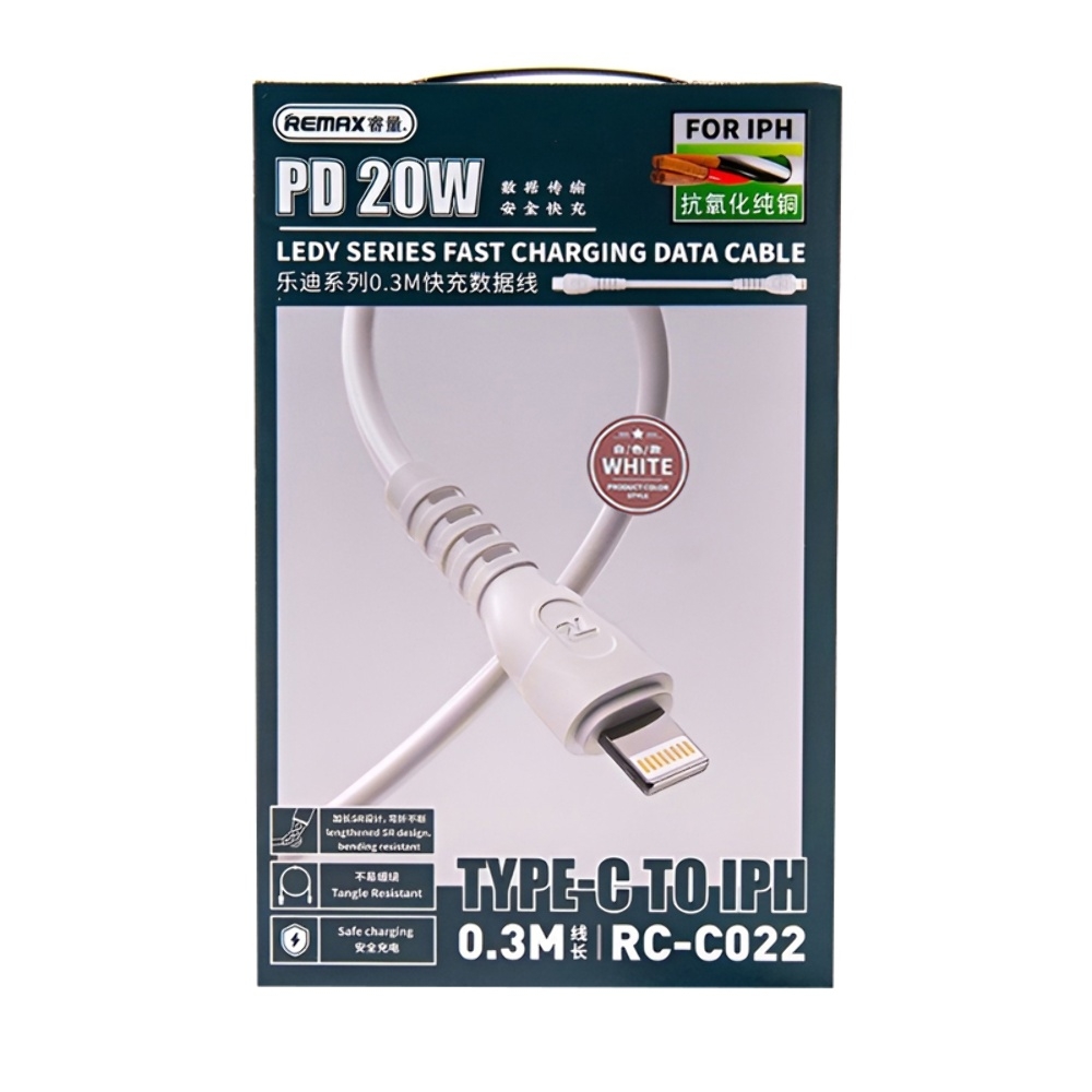 USB-кабель Remax RC-C022, Type-C на Lightning, Power Delivery (20 Вт), 30 см, білий