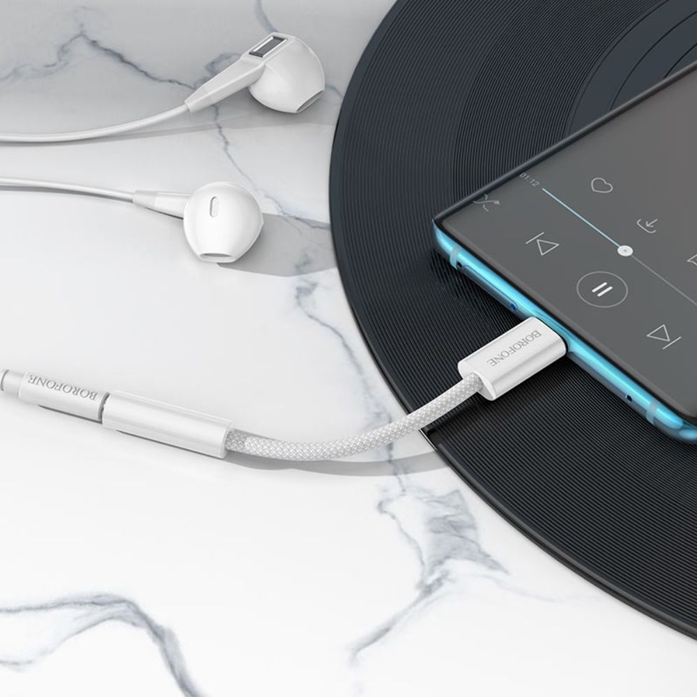 Адаптер-переходник Borofone BV15, аудио конвертер Type-C на Jack 3.5 (F), 10 см, сірий