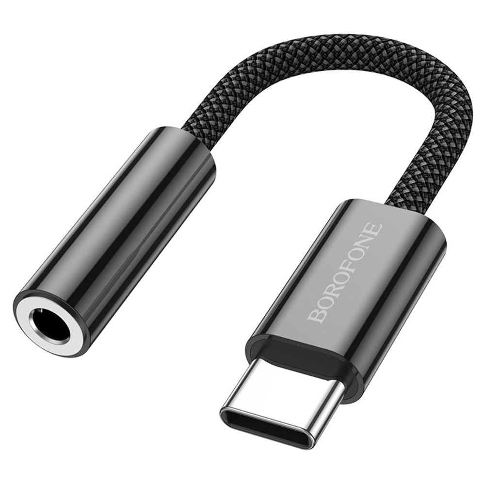 Адаптер-переходник Borofone BV15, аудио конвертер Type-C на Jack 3.5 (F), 10 см, чорний