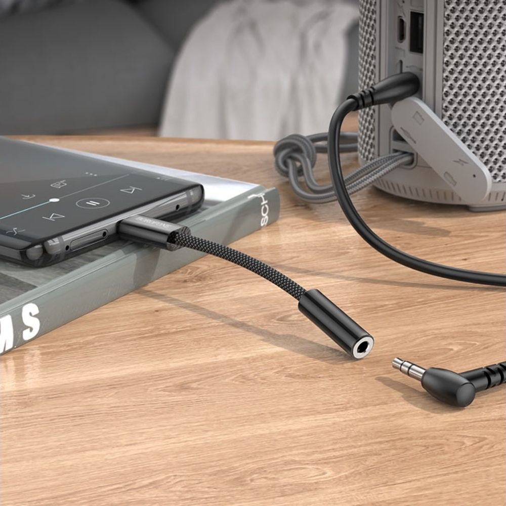 Адаптер-переходник Borofone BV15, аудио конвертер Type-C на Jack 3.5 (F), 10 см, чорний