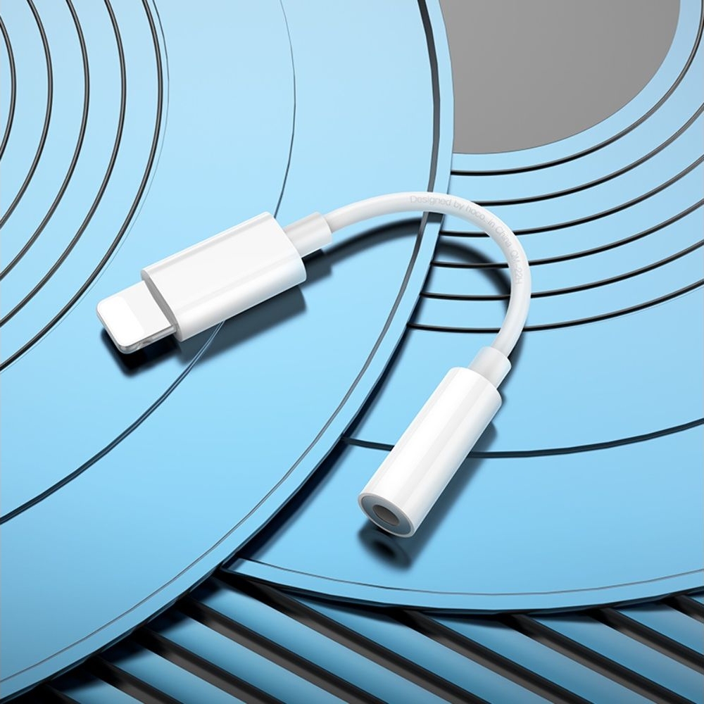 AUX-USB-кабель Hoco LS34, аудио конвертер, Lightning на Jack 3.5 (F), 8 см, білий