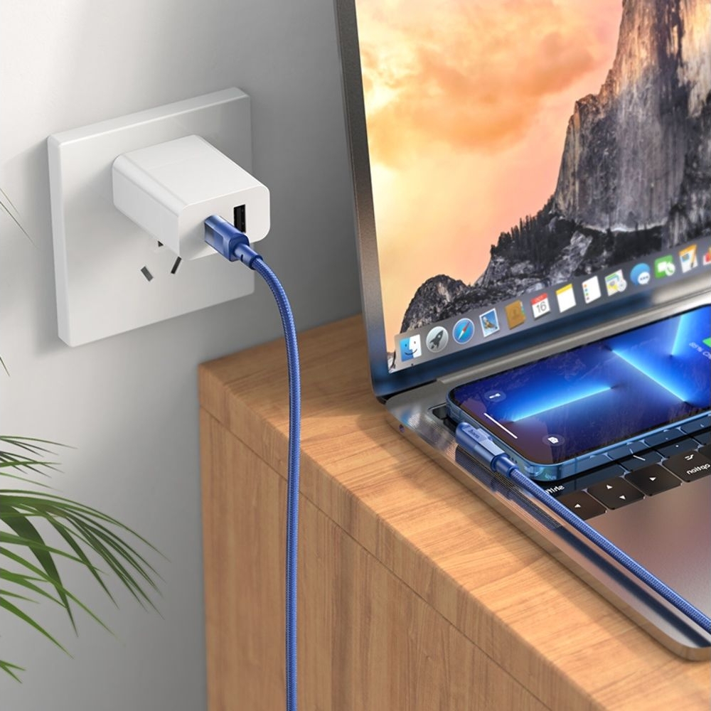 USB-кабель Hoco U108, Type-C на Lightning, 100 Вт, 200 см, синій