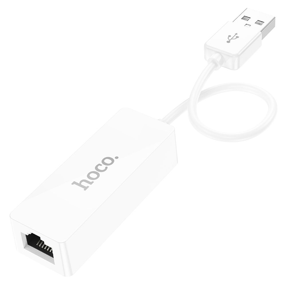 Адаптер переходник Hoco UA22, LAN 100 Mbps USB на RJ45 (F), 14 см, білий