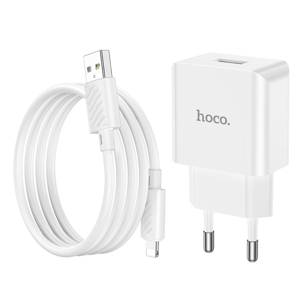 Сетевое зарядное устройство Hoco C106A, 10.5 Вт, с кабелем Lightning, белое