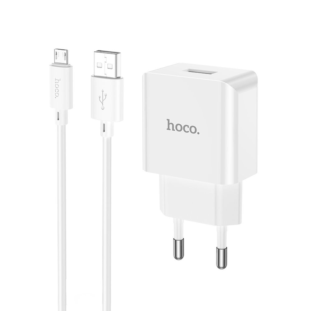 Сетевое зарядное устройство Hoco C106A, с кабелем Micro-USB, белое