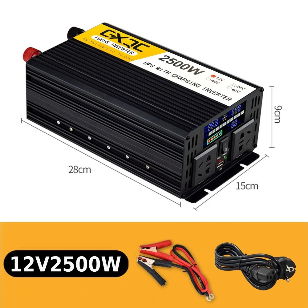 Инвертор GXQC SFX-1000W, 1000 Вт (номинал), 2500 Вт (пиковая нагрузка, старт), DC 12V - AC 220V, с функцией зарядки аккумулятора