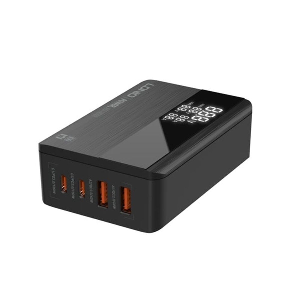 Сетевое зарядное устройство Ldnio A4809C, 2 USB, 2 Type-C, Quick Charge, Power Delivery, 100 Вт, c дисплеем, черное
