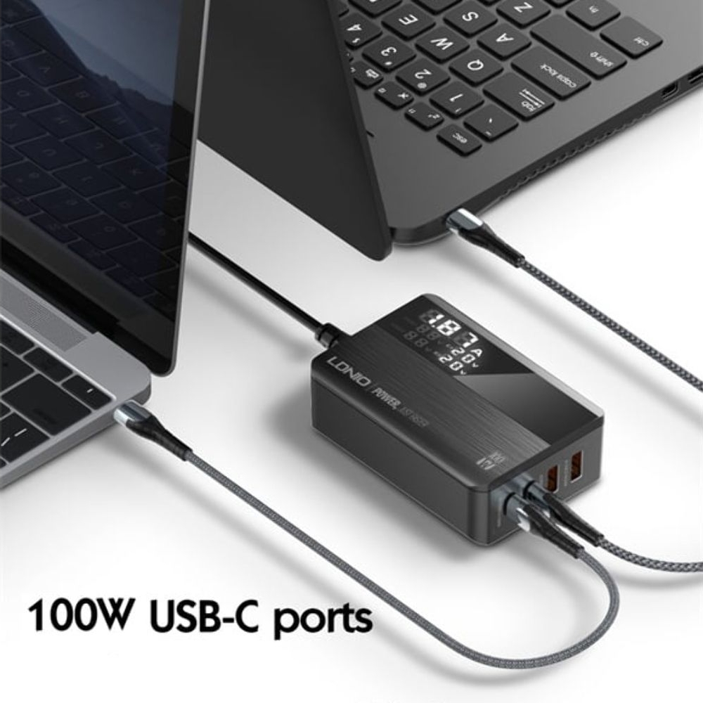 Сетевое зарядное устройство Ldnio A4809C, 2 USB, 2 Type-C, Quick Charge, Power Delivery, 100 Вт, c дисплеем, черное