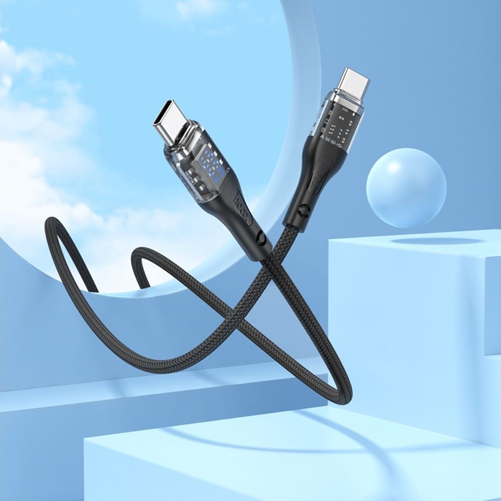 USB-кабель Hoco U115, Type-C на Type-C, Power Delivery (100 Вт), 120 см, с дисплеем, чорний