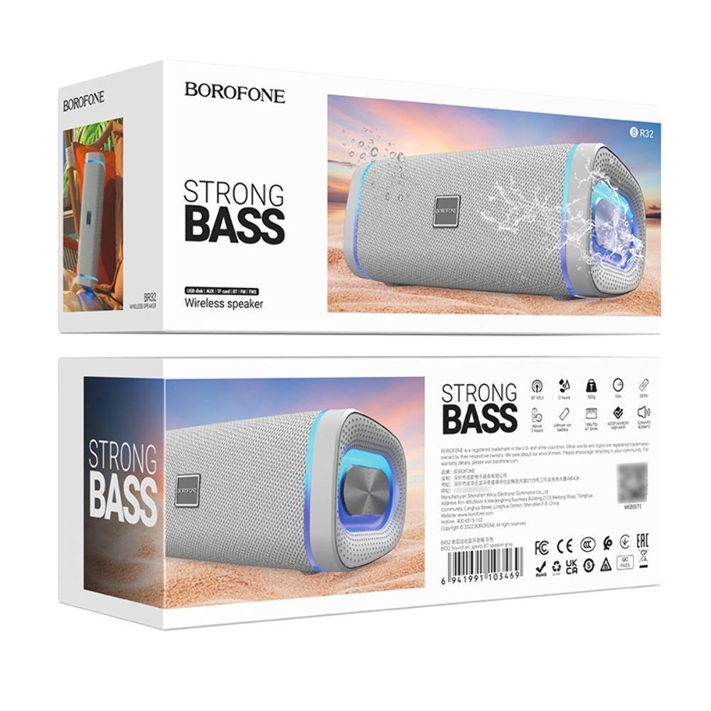 Бездротова колонка Borofone BR32, со светомузыкой, серая | беспроводная колонка
