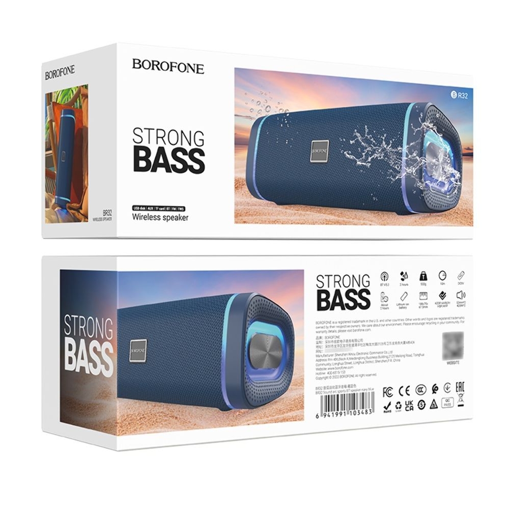 Бездротова колонка Borofone BR32, со светомузыкой, синяя | беспроводная колонка