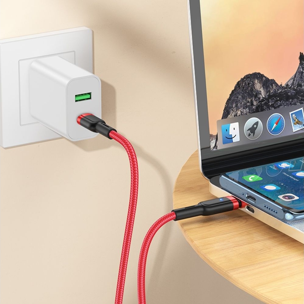 USB-кабель Hoco U117, Type-C на Type-C, Power Delivery (60 Вт), 120 см, красный