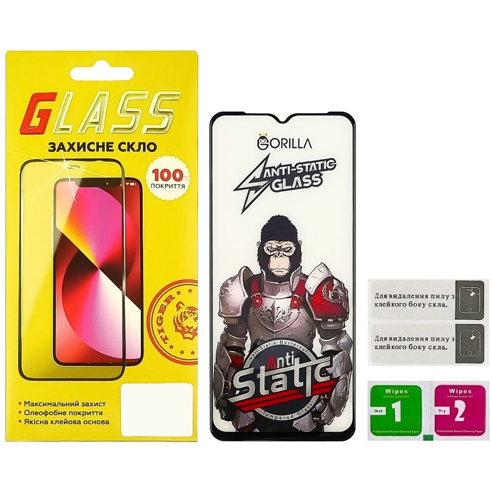 Захисне скло Xiaomi Poco C3, Redmi 9A, Redmi 9AT, M2006C3LVG, Redmi 9C, Redmi 10A, Redmi A1, Redmi A1 Plus, Redmi A2, Redmi A2 Plus, M2006C3LG, M2006C3LI, M2006C3LC, M2006C3MG, M2006C3MT, чорне, 0.3 мм, Gorilla, Anti-Static, iNobi, Full Glue, клей на усій поверхні, сумісне з чохлом | Закаленное защитное стекло