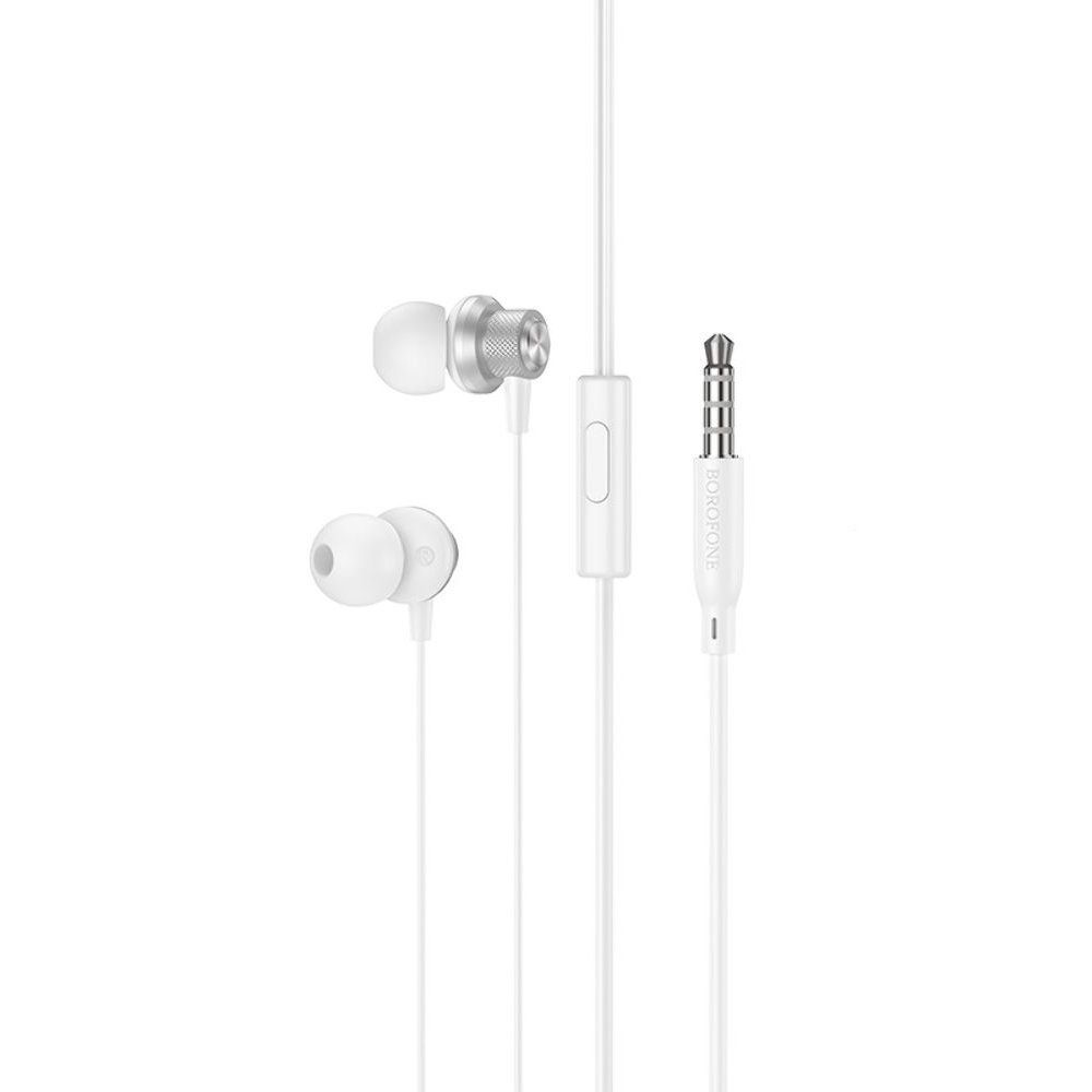 Наушники Borofone BM78, проводные, вакуумные, с микрофоном, Jack 3.5, серебристые