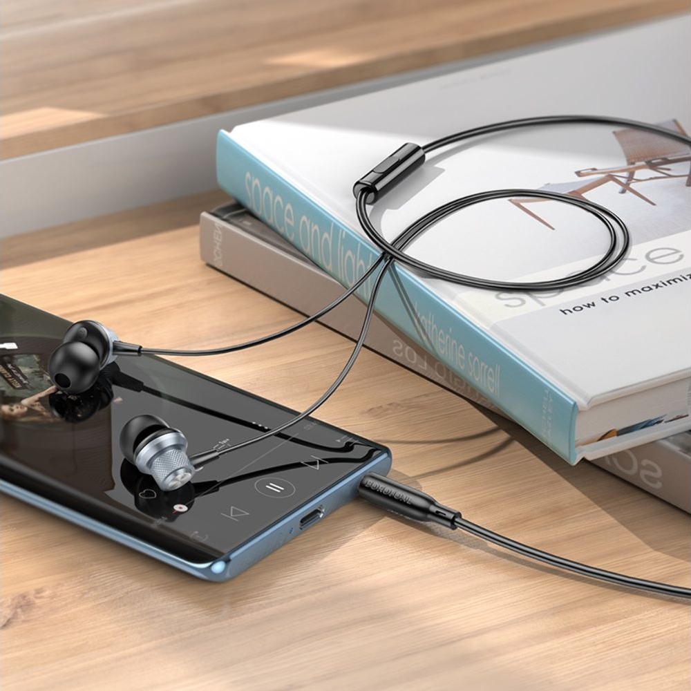 Наушники Borofone BM78, проводные, вакуумные, с микрофоном, Jack 3.5, серые