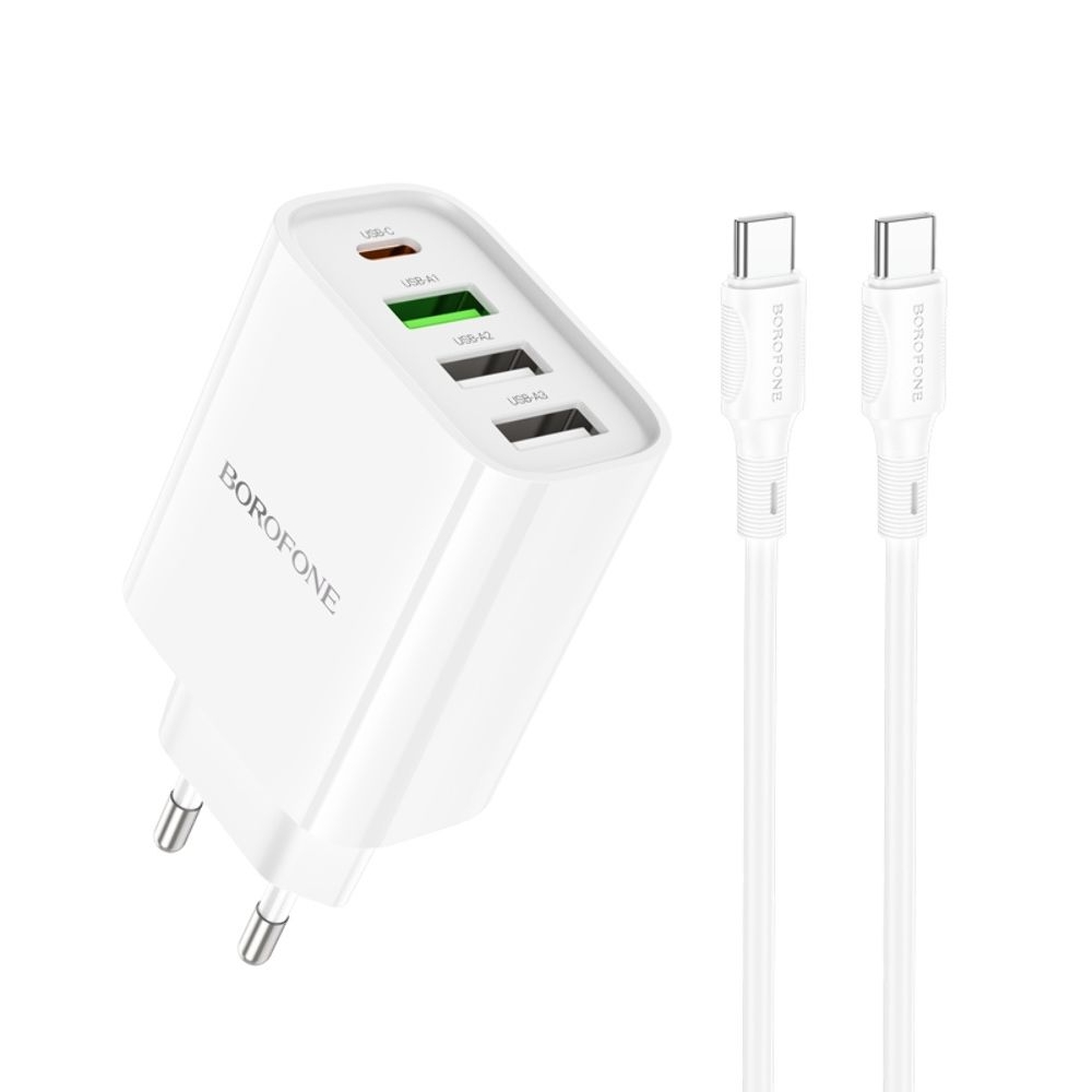 Сетевое зарядное устройство Borofone BA79A, 3 USB, 1 Type-C, белое, с кабелем Type-C на Type-C