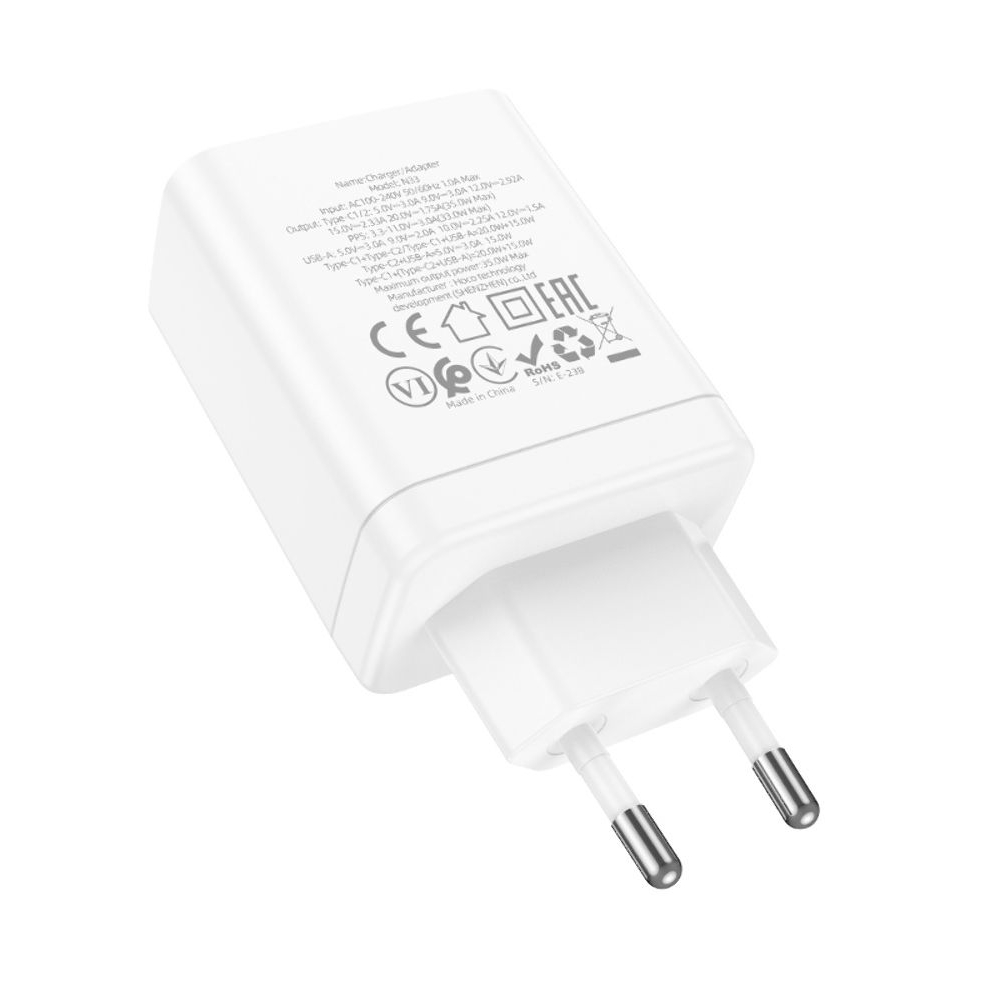 Сетевое зарядное устройство Hoco N33, 1 USB, 2 Type-C, PowerDelivery (35 Вт), белое