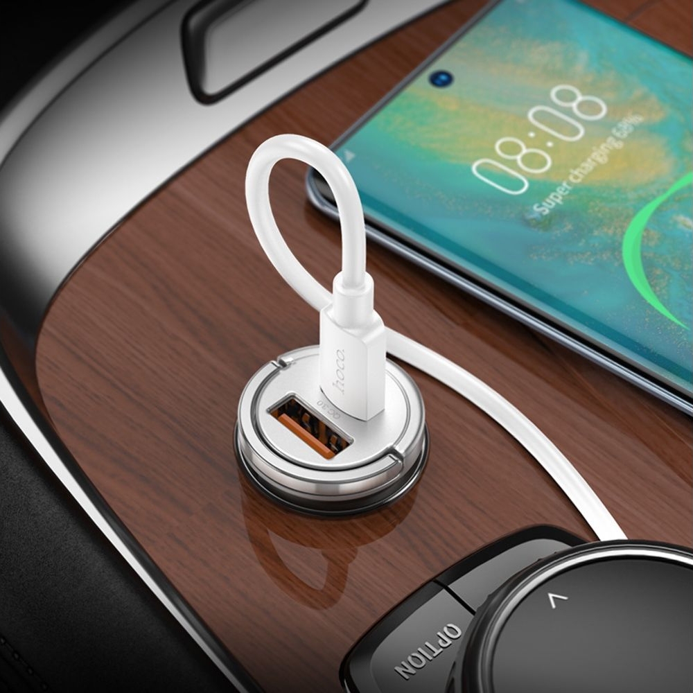 Автомобильний зарядний пристрій Hoco NZ10, USB, Type-C, Power Delivery (45 Вт), серебристый + кабель, Type-C на Type-C | зарядка, зарядное устройство