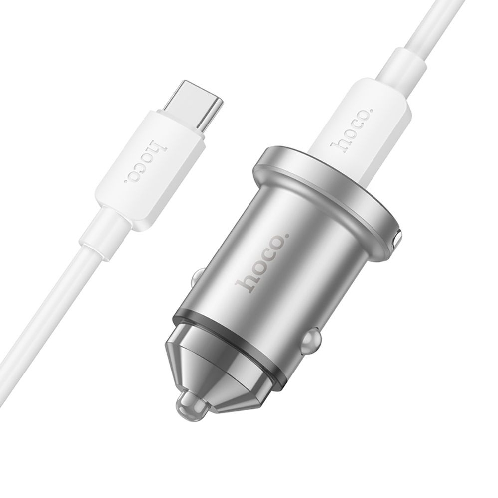 Автомобильний зарядний пристрій Hoco NZ10, USB, Type-C, Power Delivery (45 Вт), серебристый + кабель, Type-C на Type-C | зарядка, зарядное устройство