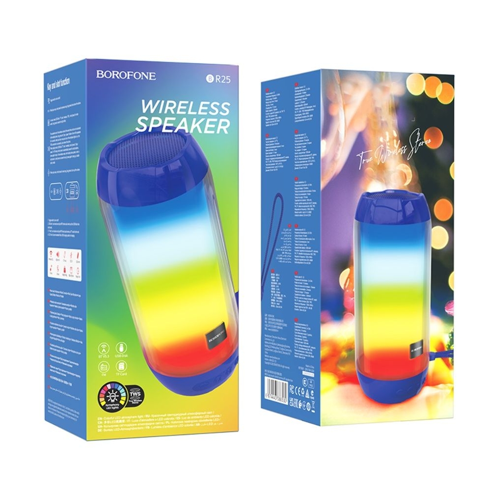 Бездротова колонка Borofone BR25, со светомузыкой, синяя | беспроводная колонка