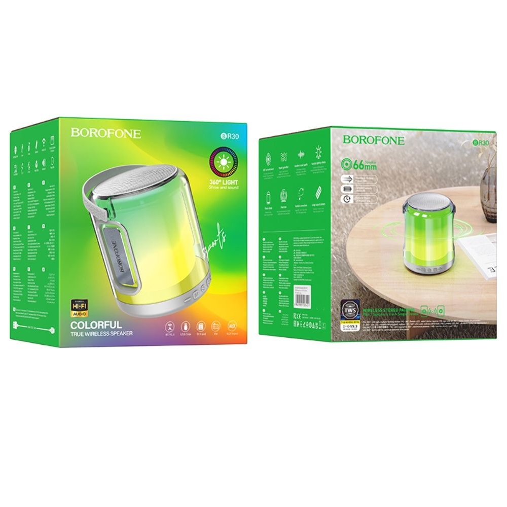 Бездротова колонка Borofone BR30, со светомузыкой, серая | беспроводная колонка