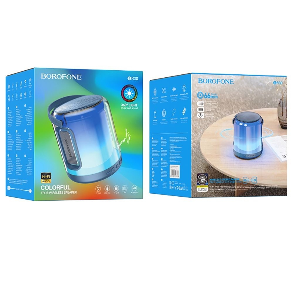 Бездротова колонка Borofone BR30, со светомузыкой, синяя | беспроводная колонка