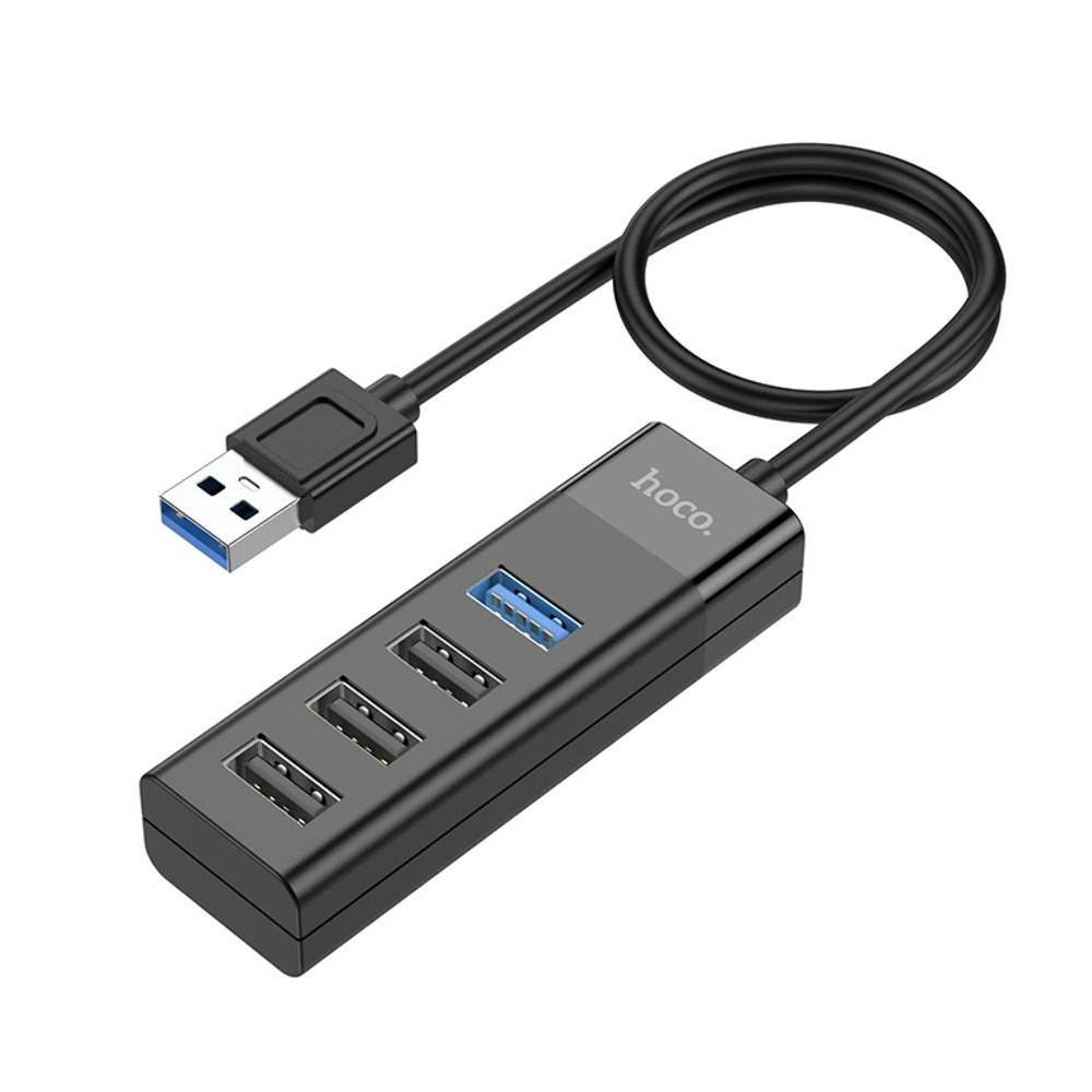 Адаптер Hoco HB25, USB на USB3.0+USB2.0*3, 4 в 1, чорний