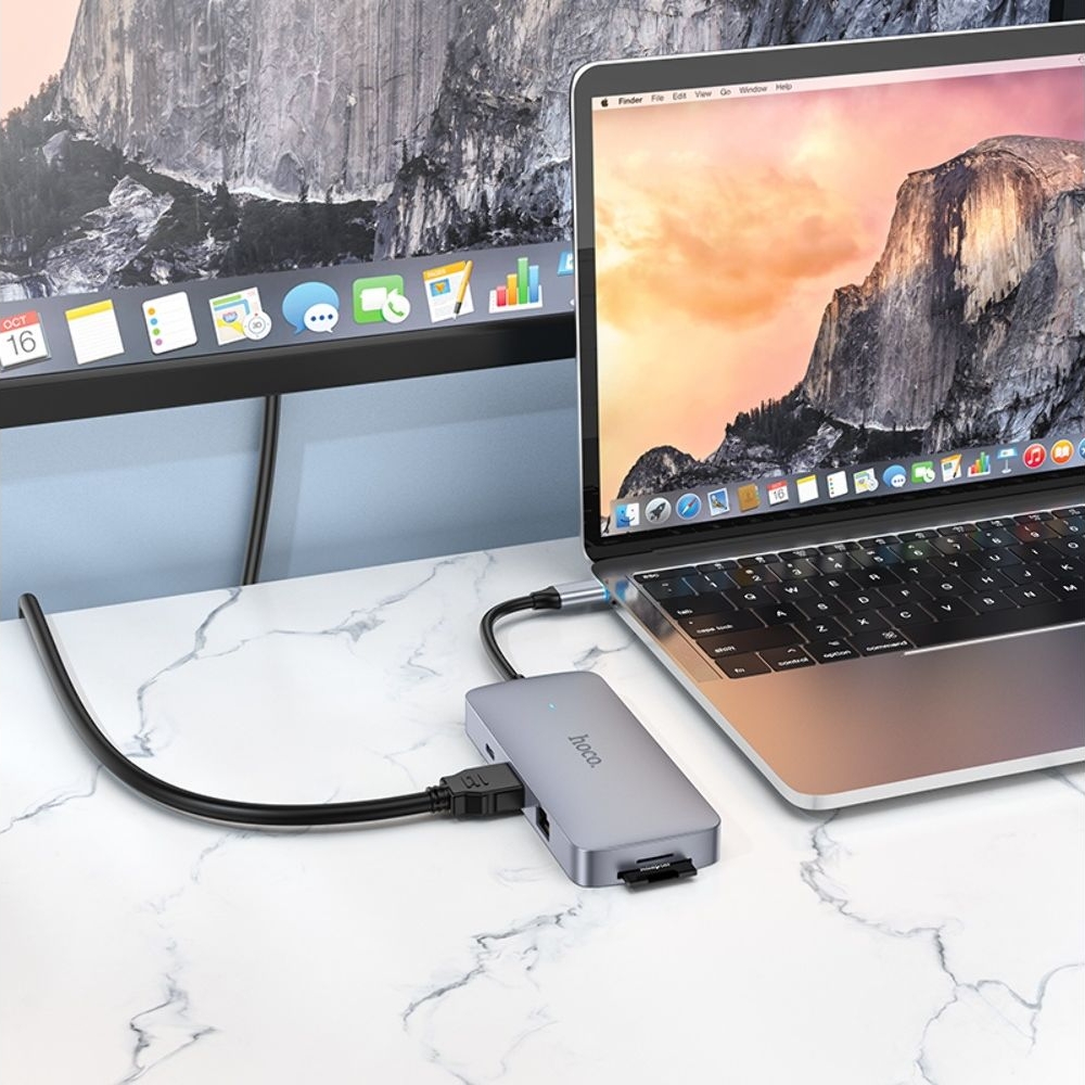 Адаптер Hoco HB32, Type-C, 8-in-1, сірий