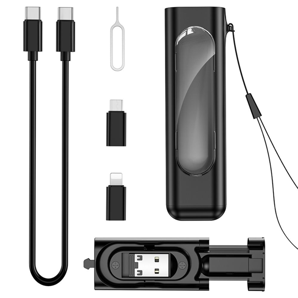 Адаптер переходник Borofone BU36 4в1 USB, Lightning, MicroUSB, чорний + кабель, Type-C на Type-C