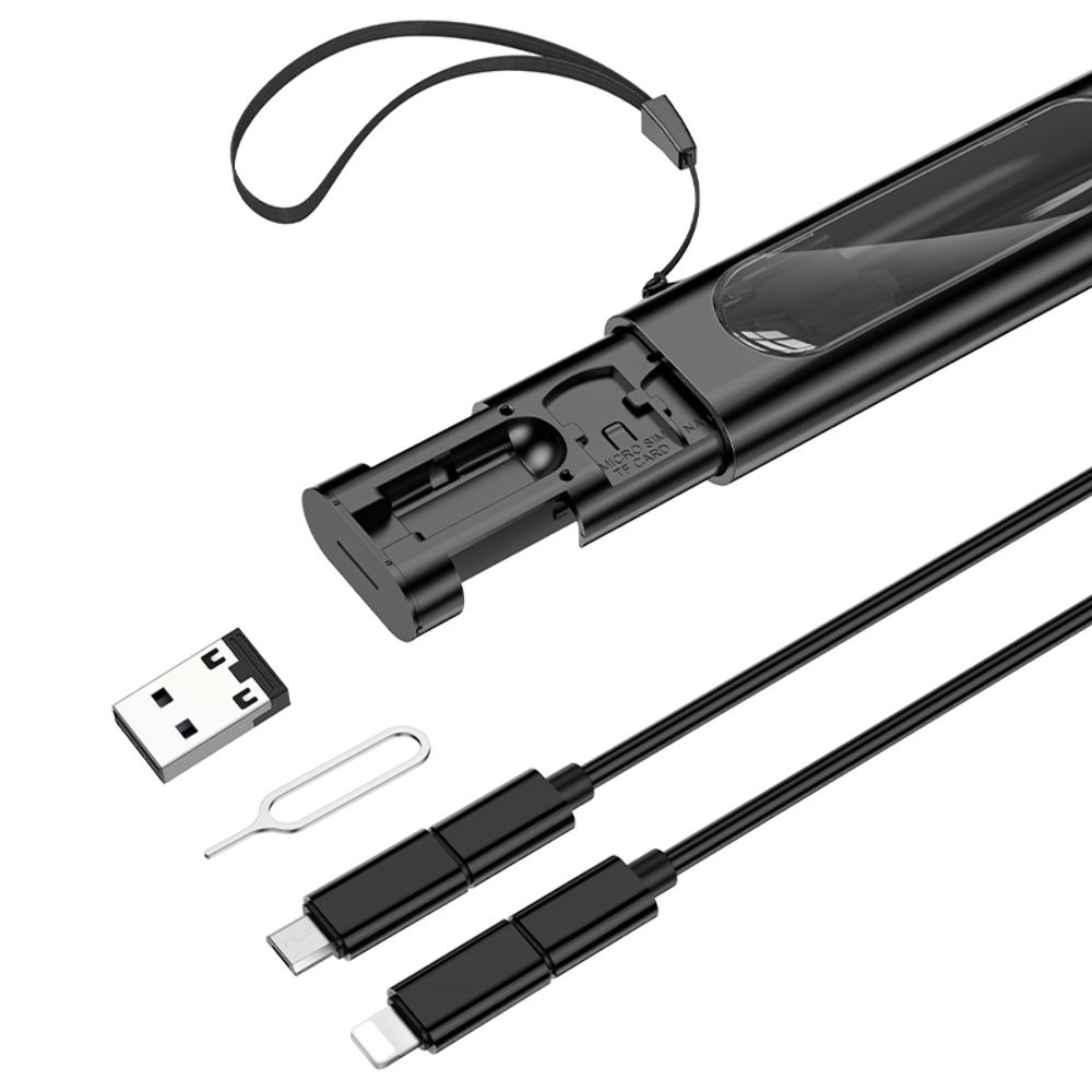Адаптер переходник Borofone BU36 4в1 USB, Lightning, MicroUSB, чорний + кабель, Type-C на Type-C
