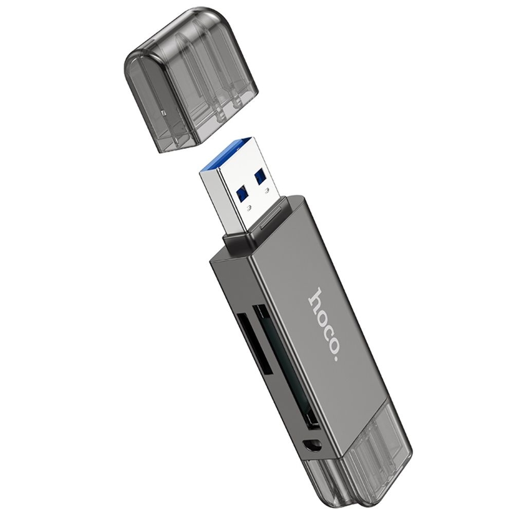 Адаптер переходник Hoco HB39, USB, Type-C, 3.0, сірий