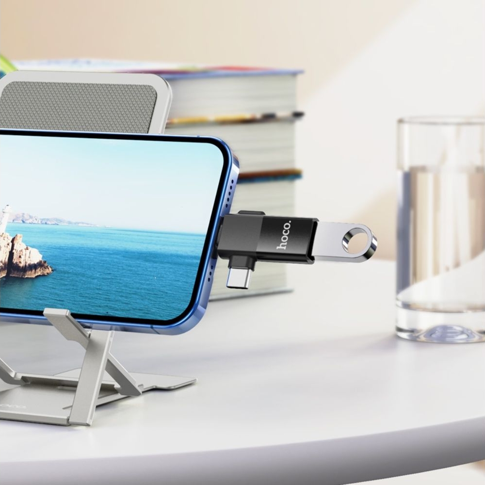 Адаптер переходник Hoco UA17, Type-C, Lightning, чорний