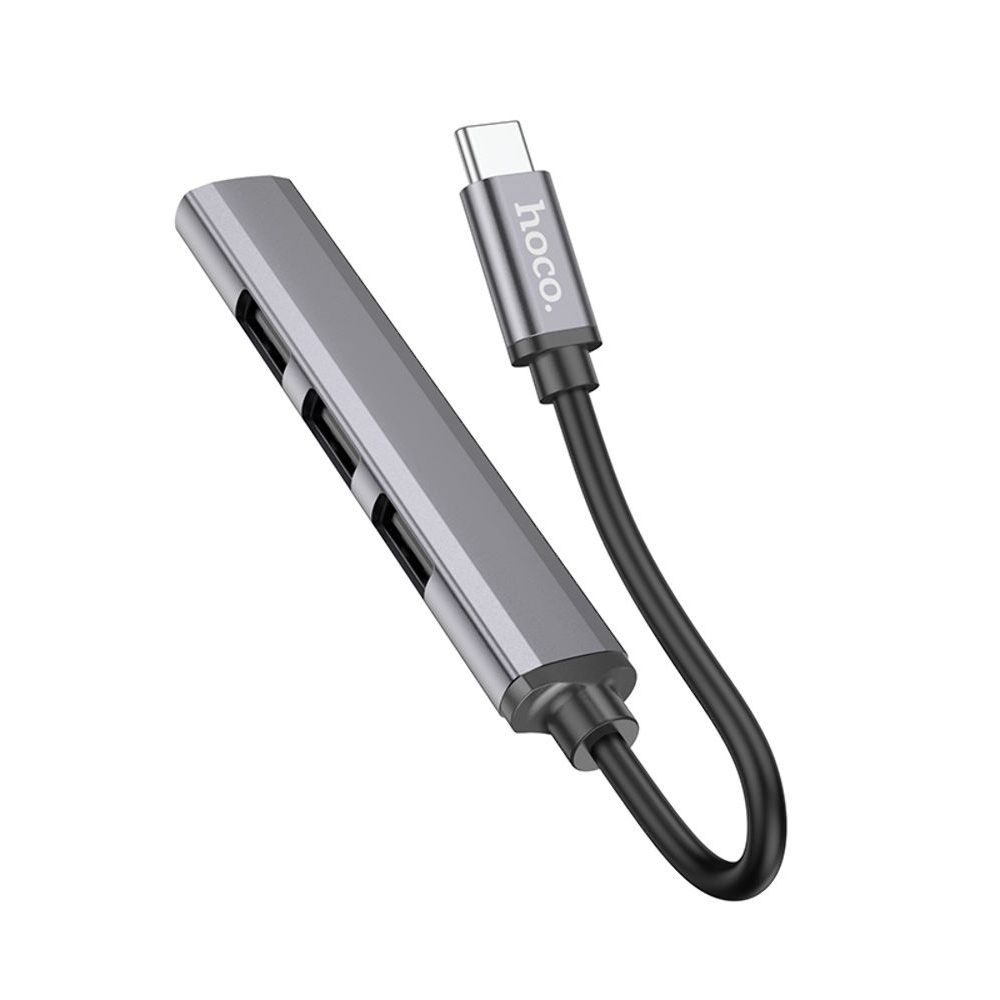 Мультиадаптер хаб Hoco HB26, 4 в 1, Type-C to USB 3.0 (F)/ 3 USB 2.0 (F), 13 см, серебристый