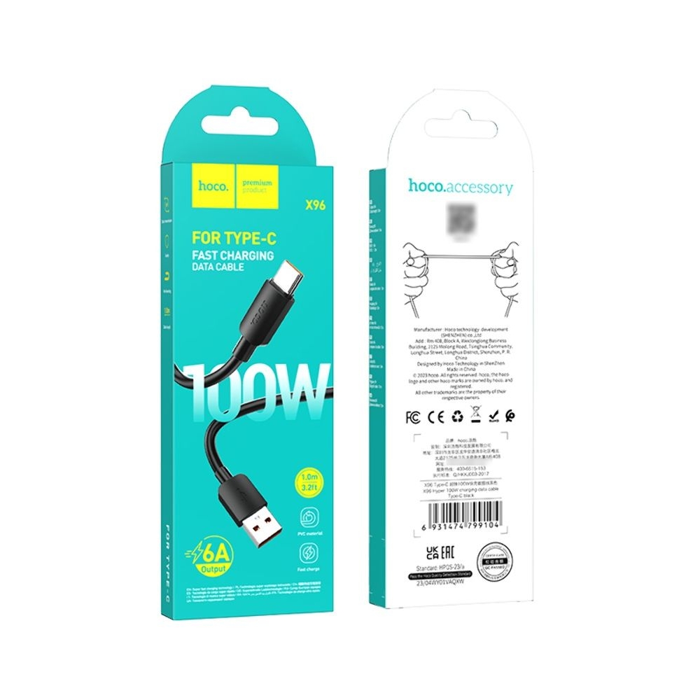 USB-кабель Hoco X96, Type-C, Power Delivery (100 Вт), 100 см, чорний