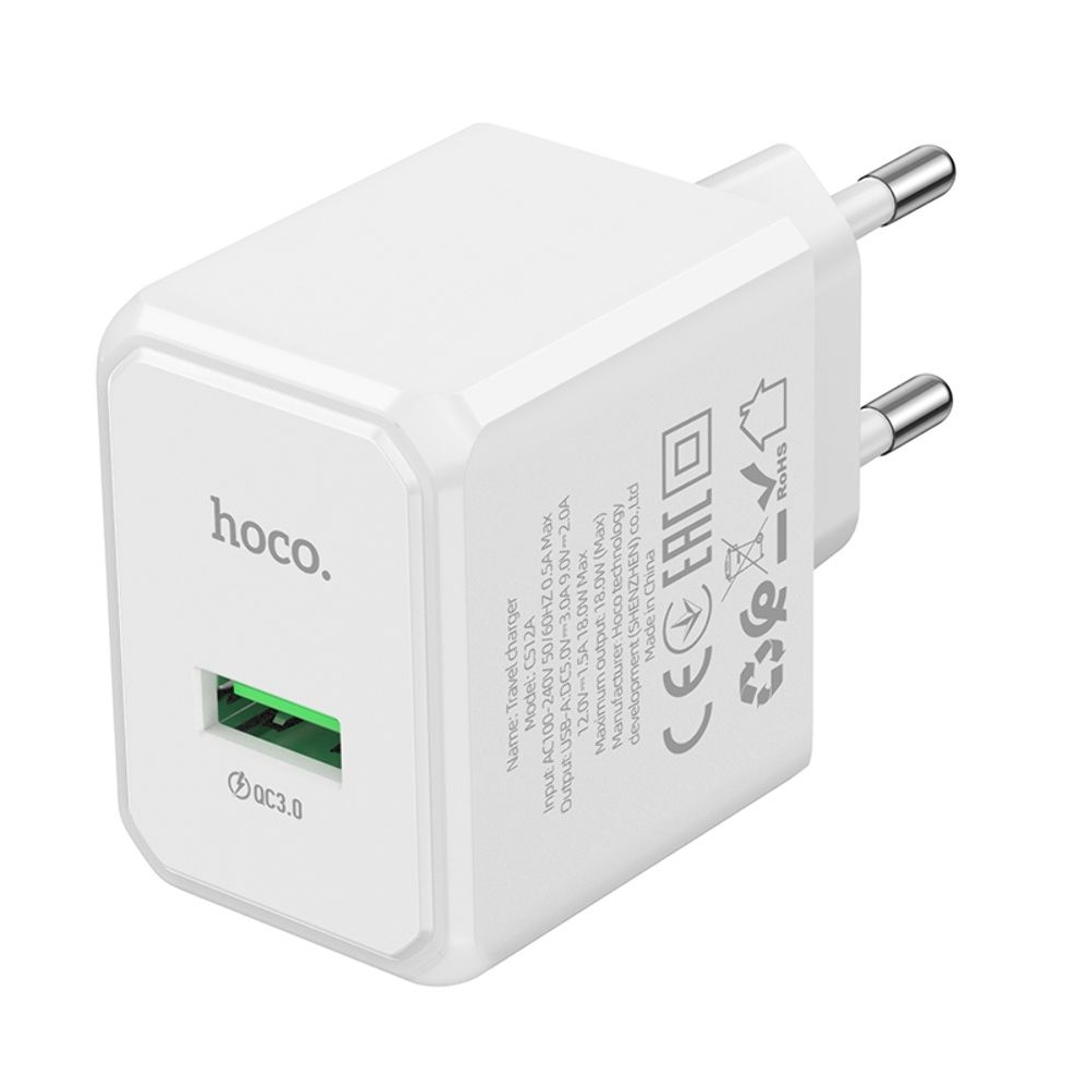 Сетевое зарядное устройство Hoco CS12A, USB, белое