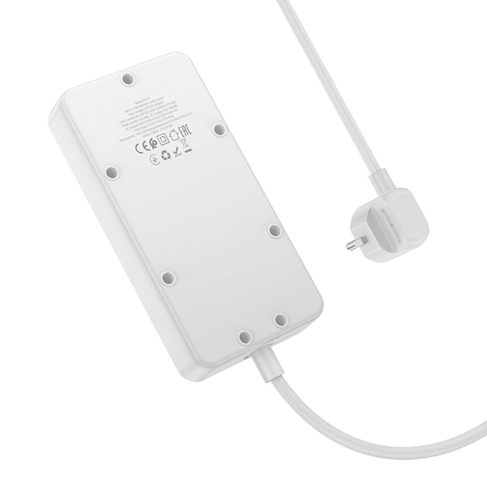 Сетевое зарядное устройство удлинитель Hoco AC7A, 3 USB, 1 Type-C 3 розетки, 150 см, белое