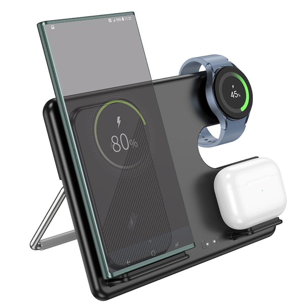 Бездротовий зарядний пристрій Hoco CQ2, 3 в 1, черное | беспроводное зарядное устройство