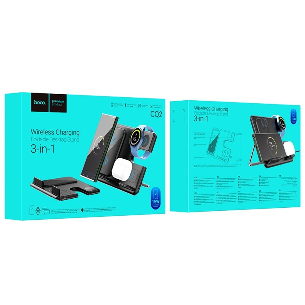 Бездротовий зарядний пристрій Hoco CQ2, 3 в 1, черное | беспроводное зарядное устройство