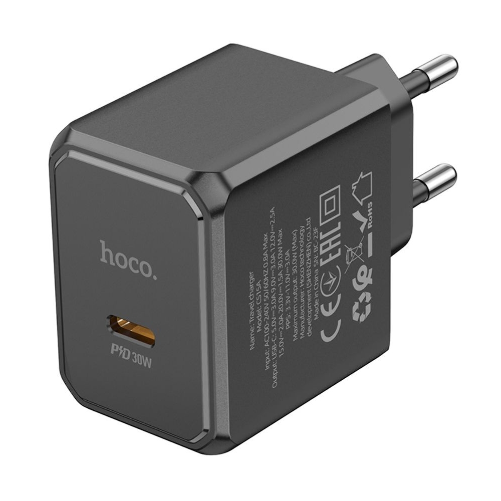 Сетевое зарядное устройство Hoco CS15A, Type-C, PowerDelivery (30 Вт), черное