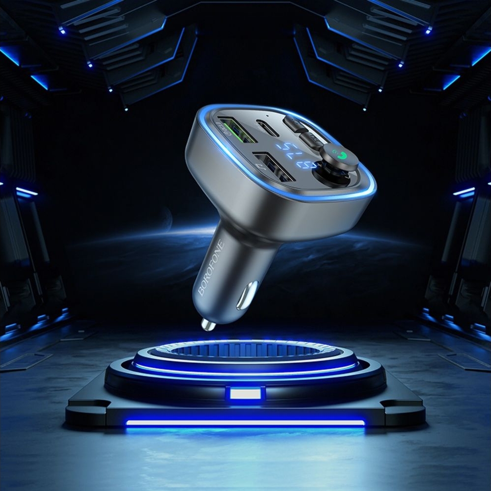Автомобильний зарядний пристрій Borofone BC48, 2 USB, 1 Type-C, Quick Charge 3.0, + c FM-модулятором, черное | зарядка, зарядное устройство
