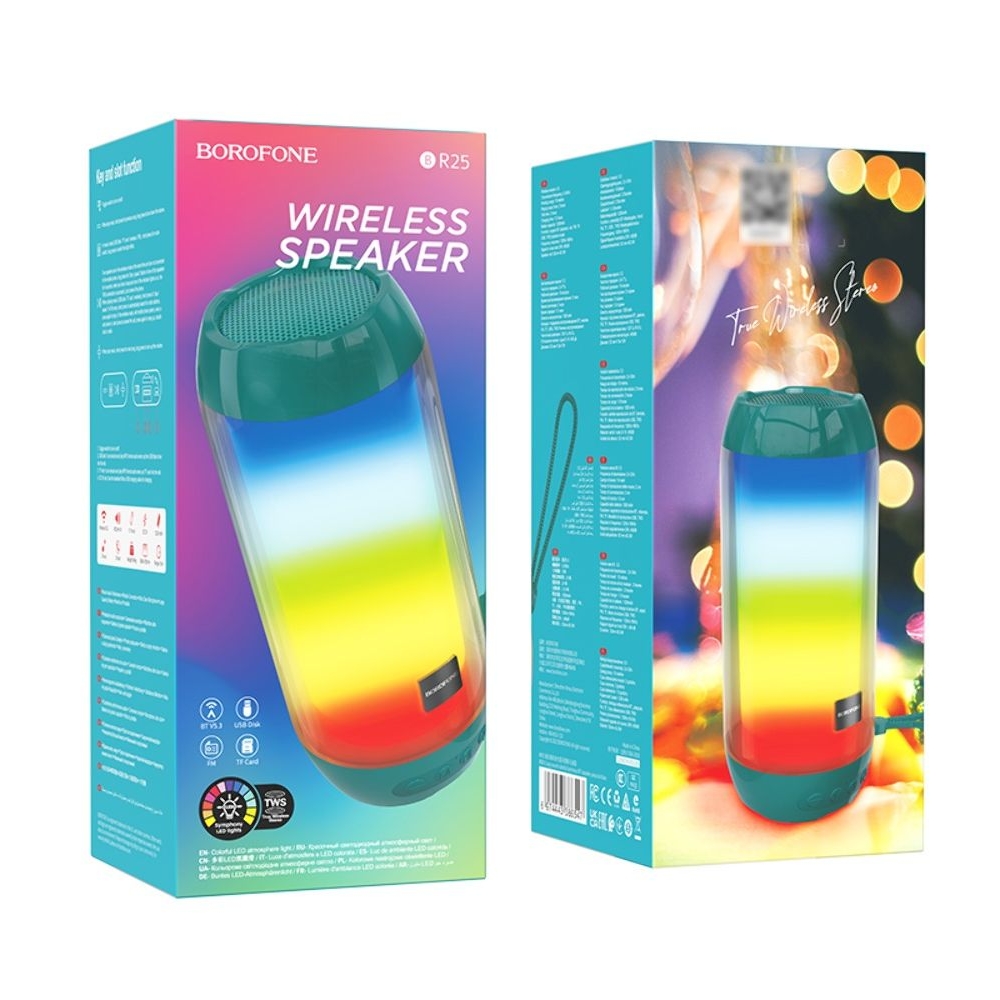 Бездротова колонка Borofone BR25, со светомузыкой, бирюзовая | беспроводная колонка