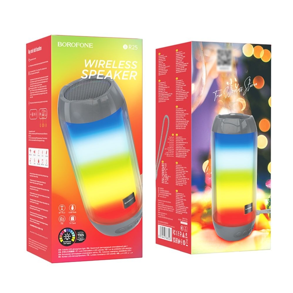 Бездротова колонка Borofone BR25, со светомузыкой, серая | беспроводная колонка